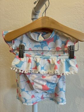 Crystal blue seashell short sleeve baby ruffle swim set